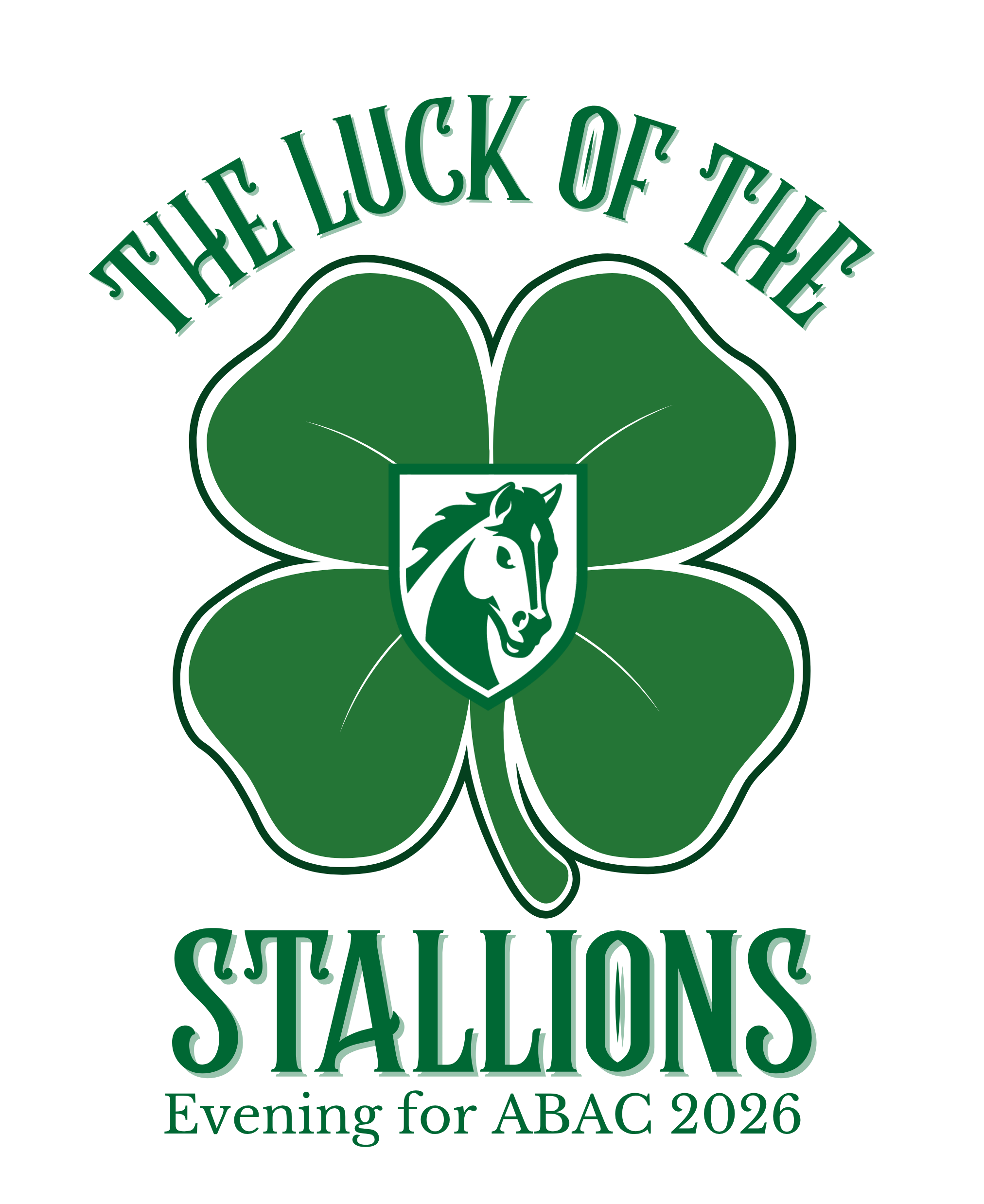 Luck of the Stallion Logo: a four leaf clover with the ABAC shield in the middle