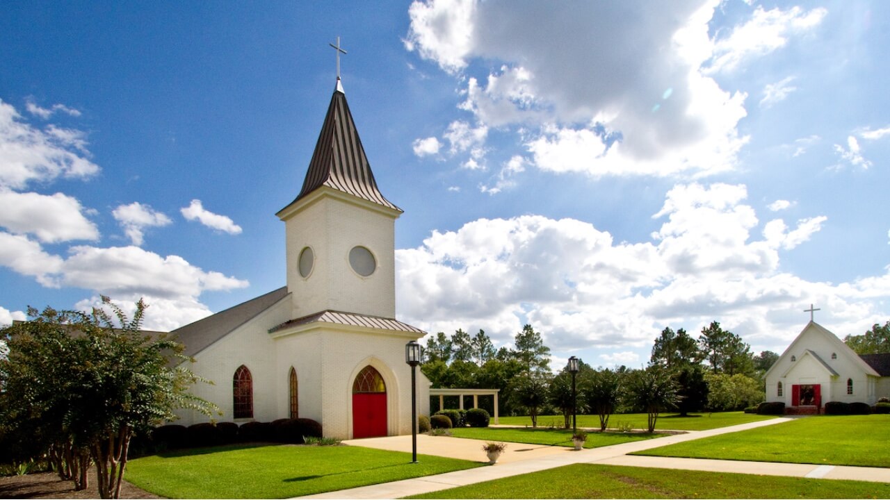 church with a blue sky