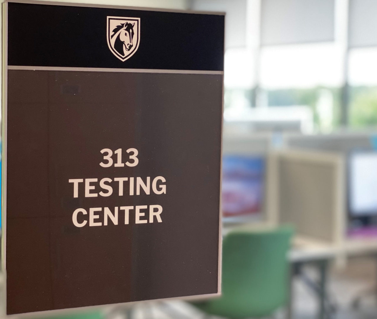 photo of the testing center door sign